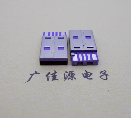 惠阳短路usbA公5p焊线式大电流 紫色胶芯快充插头